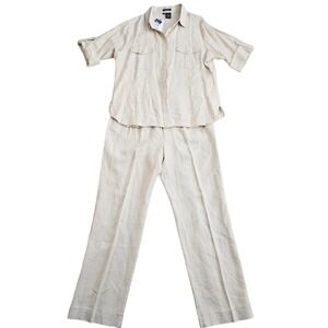 Willi Smith NWT‎ Linen Shirt & Pants Set XL Beige Women Casual Travel Lounge